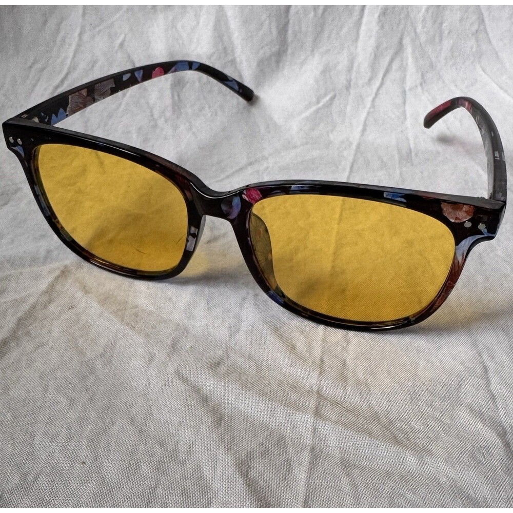 Night Vision Glasses Anti-Glare, Polarized, Unisex, Yellow Tinted Black/Flower